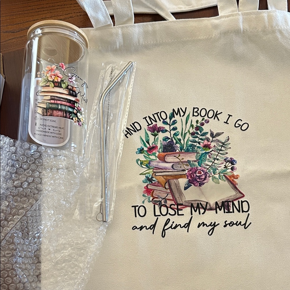 Floral Book Tote and Tumbler Set